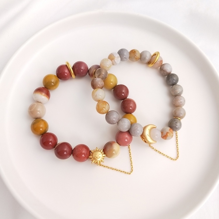 Chuỗi Hạt Đeo Tay 14K Hình Mặt Trăng/Mặt Trời Màu Vàng Đồng diy Thời Trang