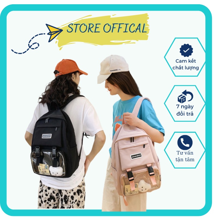 Balo nữ Ulzzang basic có túi trong đi học, đi chơi phong cách Hàn Quốc 2022 cực xinh