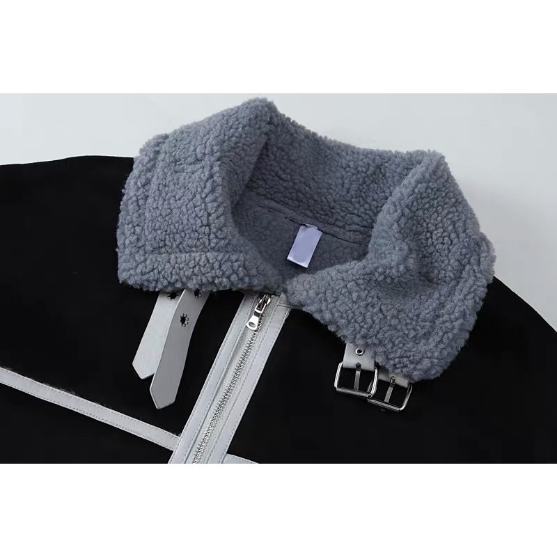 Áo khoác da lộn lót lông ấm phụ kiện dây cài cổ | BigBuy360 - bigbuy360.vn