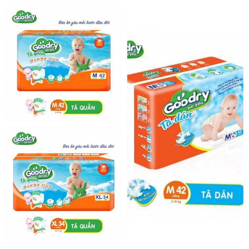 Tã/bỉm quần và dán goodry S46 / M42 / L38 / XL34 / XXL30 và miếng lót sơ sinh Kazuo bé dưới 1 tháng NB1-52 miếng