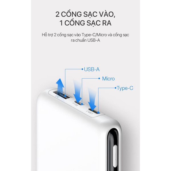 Pin Sạc Dự Phòng 10.000mAh RT180 1 Output USB &amp; 2 Input Micro/Type-C - Kích Thước Siêu Mỏng Nhẹ