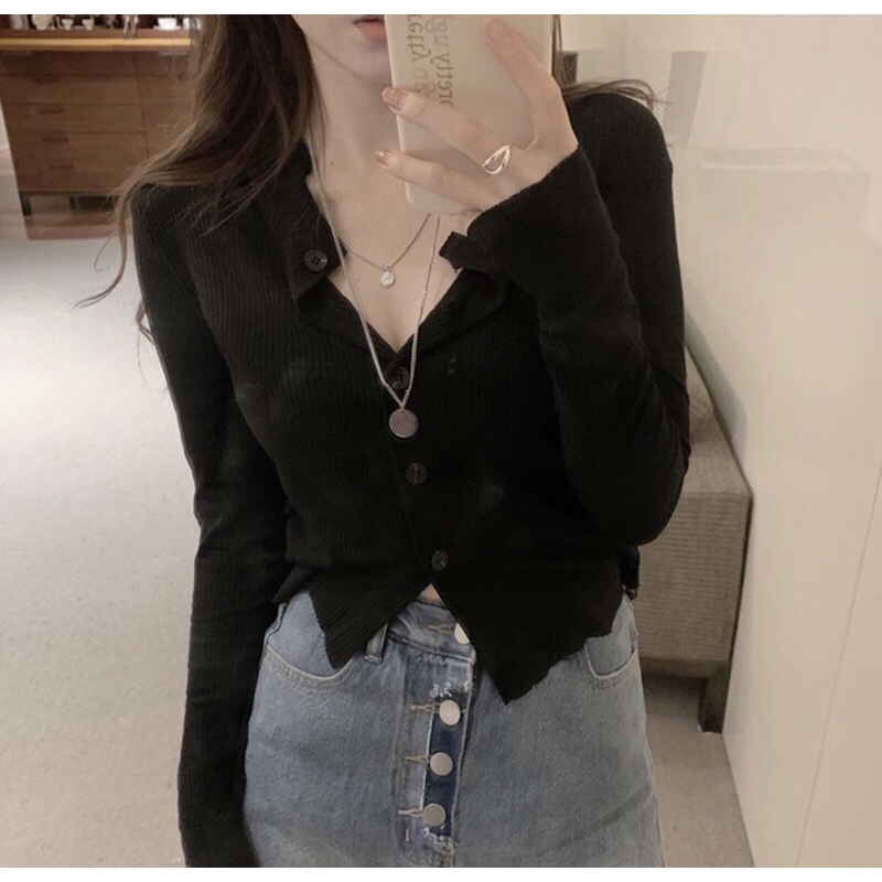 Áo Sơmi Dệt Kim Dài Tay Cài Cúc Chéo - Cập Nhật Thời Trang Hè Thu 2023