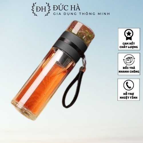 Bình nước giữ nhiệt, bình thủy tinh pha trà 1 lớp có lõi lọc inox 304 an toàn cho sức khỏe