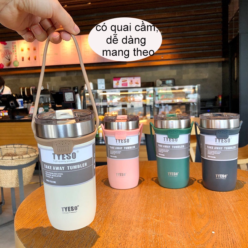 Ly Giữ Nhiệt Tyeso 710ml Thiết Kế Dễ Thương Inox Có Quai Xách Silicone Rộng Rãi Tặng Ống Hút