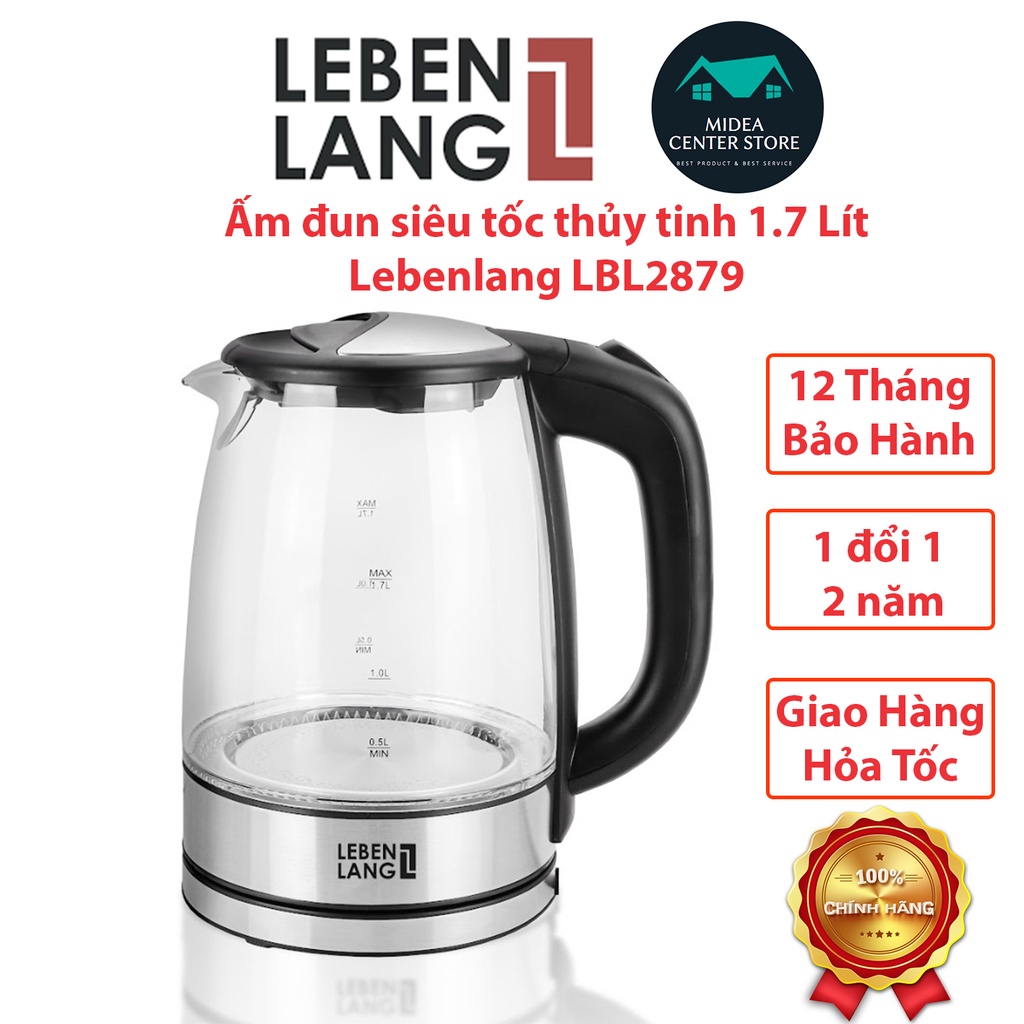 Ấm đun siêu tốc thủy tinh Lebenlang LBL2879, bảo hành chính hãng lỗi 1 đổi 1 trong 2 năm