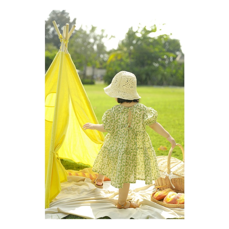 Váy bé gái maxi họa tiết hoa cúc xanh đầm bé cực xinh Mini Kids G04