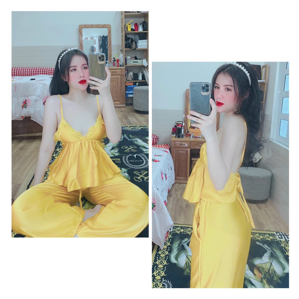 Đồ ngủ sexy ❣️❣️FREE SHIP❣️❣️ Bộ dài cột dây có mút <65kg | BigBuy360 - bigbuy360.vn