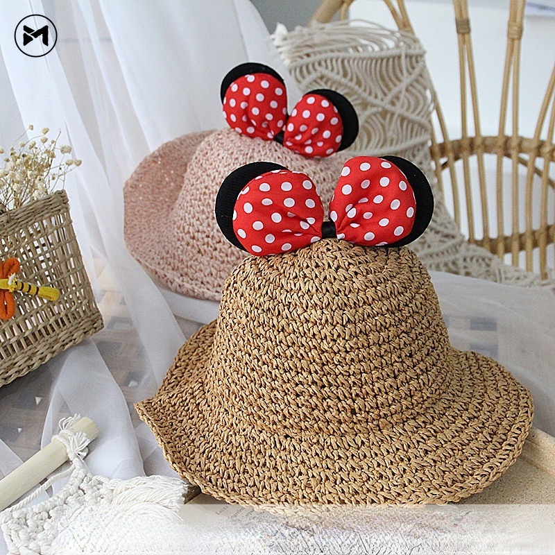 Nón Cối Phối Ruy Băng Chấm Bi Dễ Thương Cho Bé