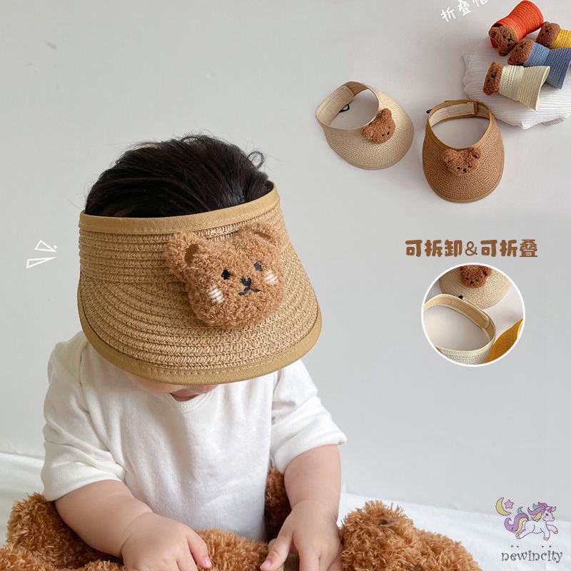 Mũ Cói Hở Chóp Họa Tiết Gấu Hoạt Hình Phong Cách Hàn Quốc Thời Trang Mùa Hè Cho Bé Trai