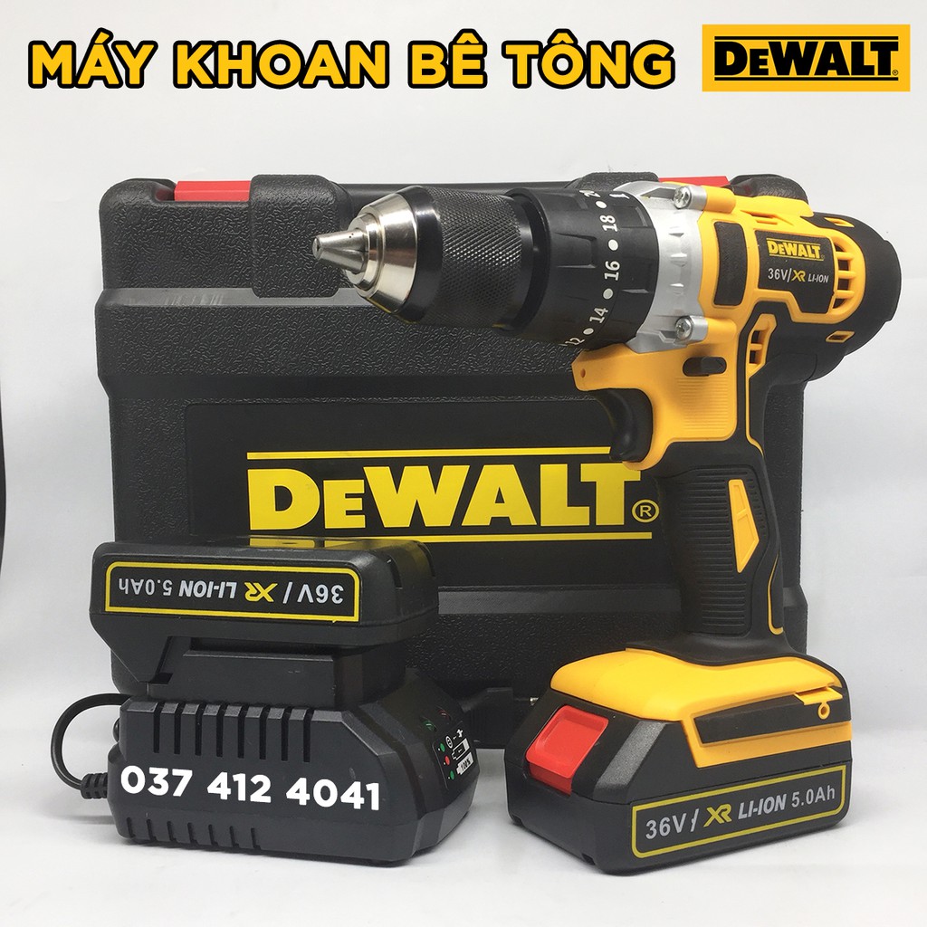 [TẶNG BỘ 70 CHI TIẾT] Máy khoan pin DEWALT 36V - Động cơ 775 - 2 Pin 5 cell - Có búa - Máy khoan bê tông chuyên dụng