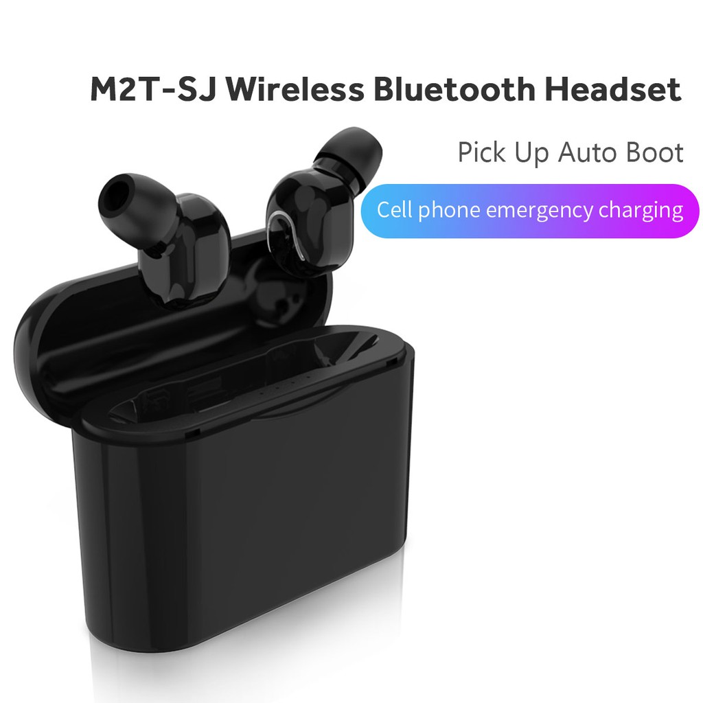 Tai nghe Bluetooth5.0 M2T Kèm hộp sạc1300mAh 2 tai nghe gọi âm thanh bass mạnh trung thực giảm ồn dung lượng pin nhiều