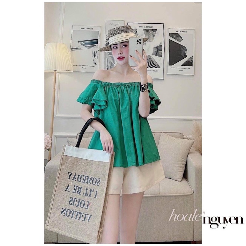 [Siêu Hot] Set Trễ Vai Xanh Mix Quần Be Siêu Xinh Có Ảnh Thật Kèm Video | BigBuy360 - bigbuy360.vn