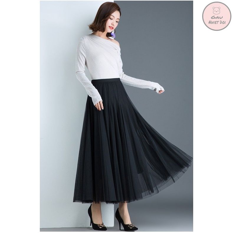 Chân Váy Voan Nữ Bánh Bèo Công Chúa Freesize Đủ 04 Màu Đen/Trắng/Be/Nâu