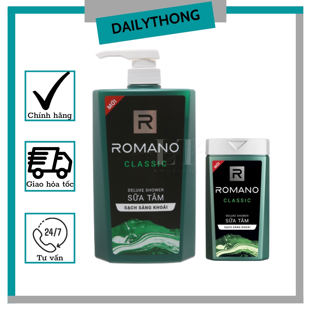 Gel tắm nam Romano Classic sạch sảng khoái 180g - 650g