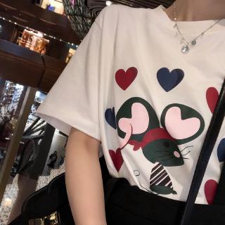 Hàng mới v short sleeve students mouse female T-shirt cartoon printing for love Benmingnian