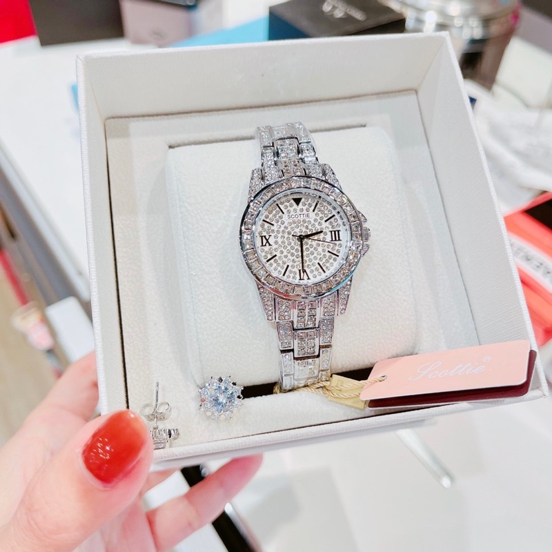 Đồng hồ nữ Scottie mặt tròn full đá hot trend bền bỉ sang trọng Mai Luxury Watch SC 9182