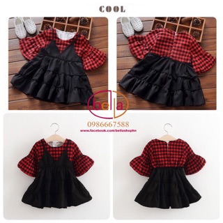 [SALE 120k] Váy xoè giả yếm bé gái kẻ caro đỏ đen