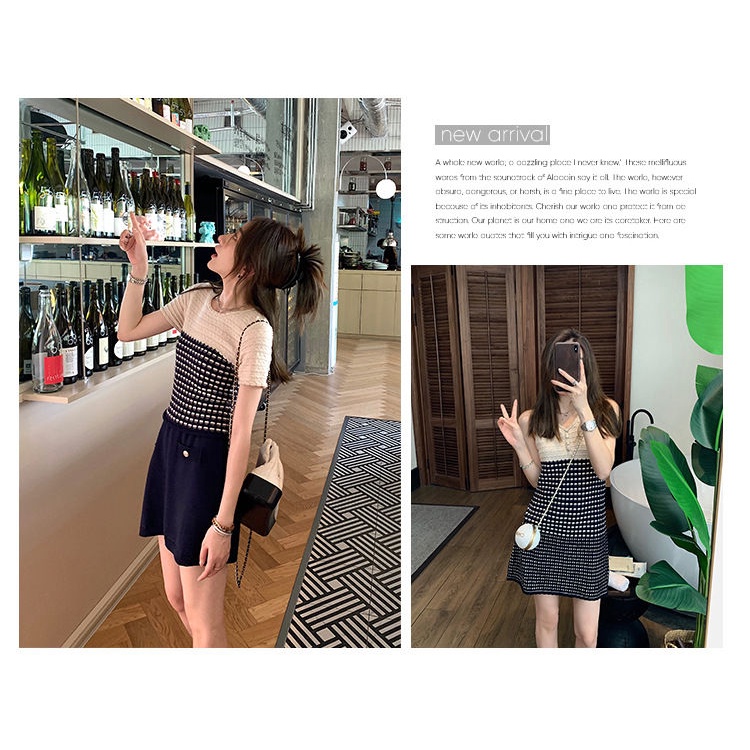 Xiaoxiangfeng knitted dress slim to show lean temperament, advanced striped vest, short skirt, children's 2022 new style