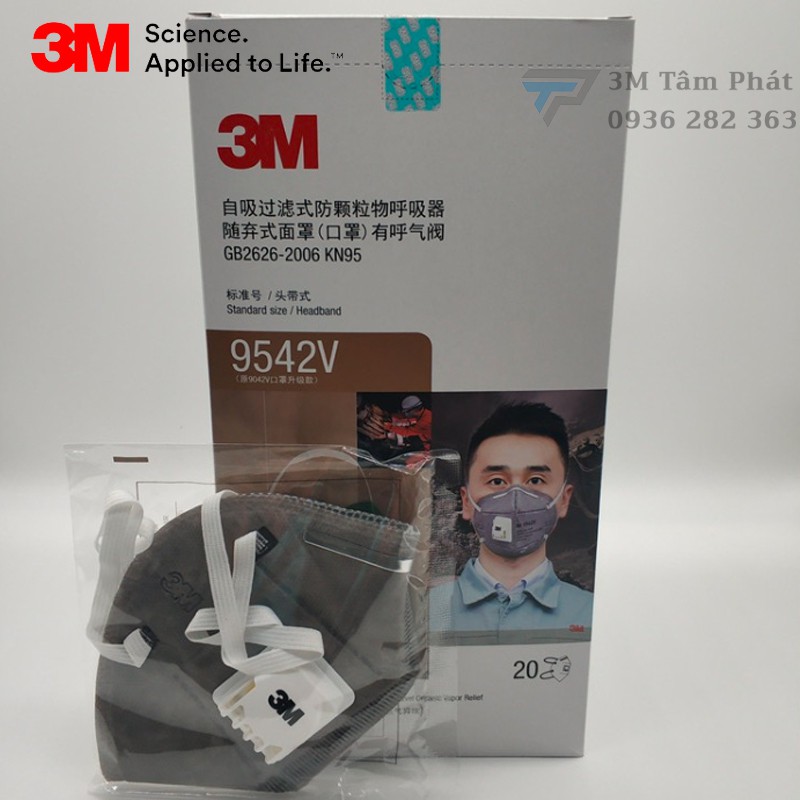 Khẩu trang 3M 9542V chuẩn chính hãng chống tia UV, đạt chuẩn PM2.5, N95 lọc bụi siêu mịn | BigBuy360 - bigbuy360.vn