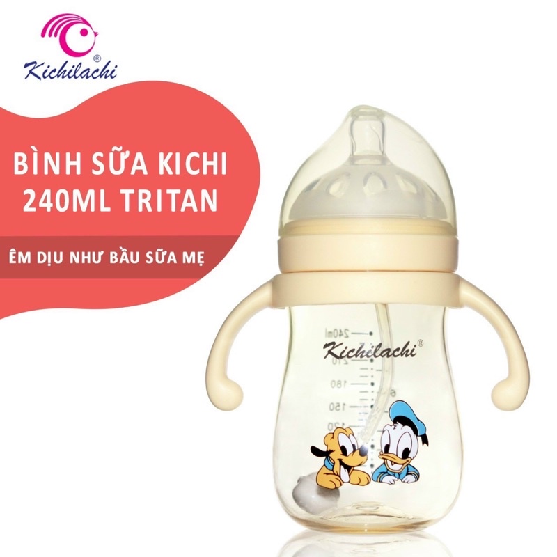 Bình sữa Kichilachi chính hãng siêu mềm, bình sữa 2 trong 1 dung tích 240 ml