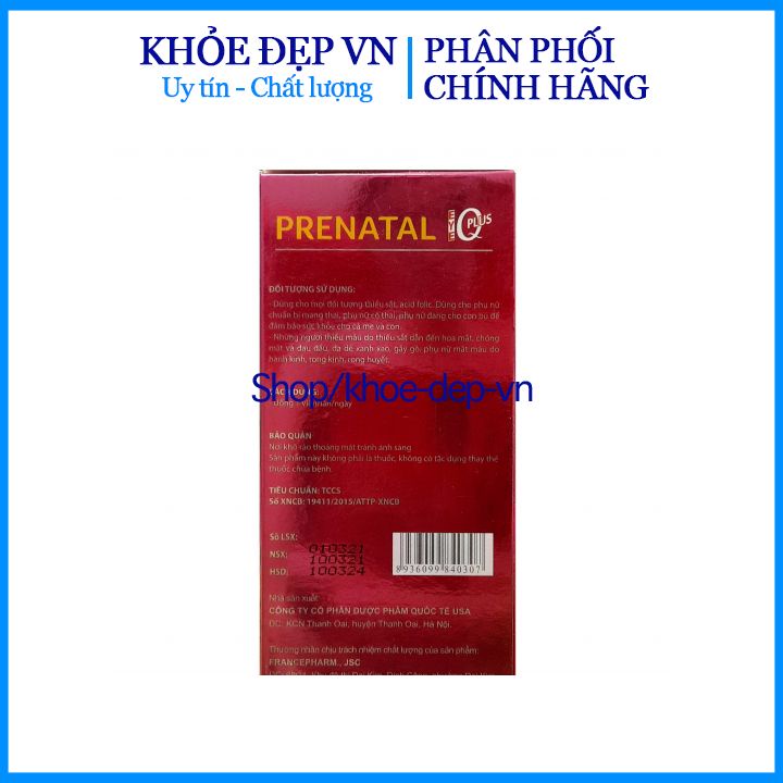 Viên uống Prenatal bổ bầu – Tốt cho phụ nữ mang thai – Bổ sung sắt, máu và acid folic, DHA, EPA, phát triển trí não – Hộ