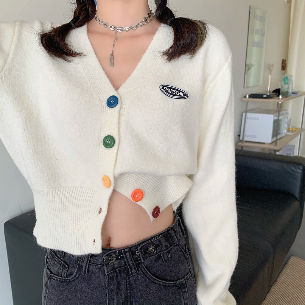 Áo Khoác Cardigan Dệt Kim Cổ Tim Xinh Xắn Thời Trang Cho Nữ