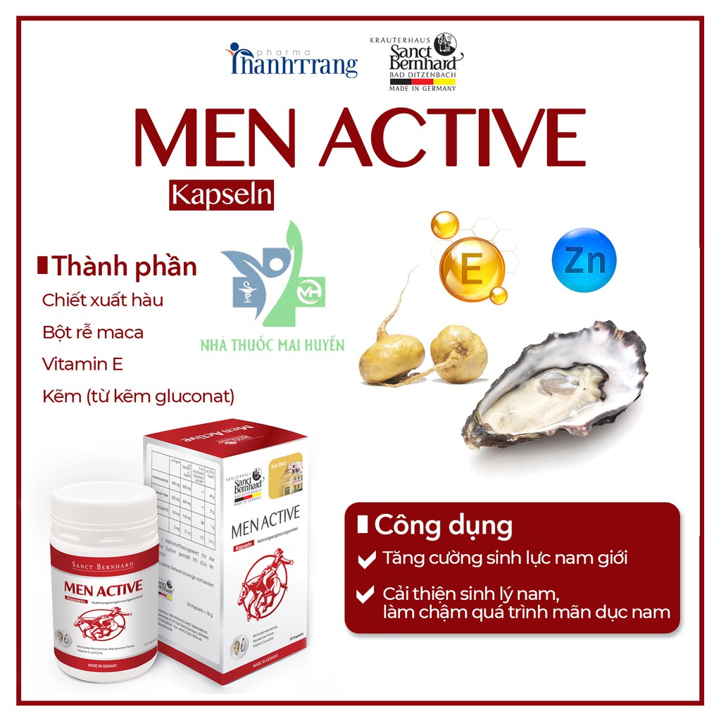 Tăng cường sinh lực Men Active Kapseln, hộp 60 viên, nhập khẩu Sanct bernhard Đức cải thiện sinh lý phái mạnh