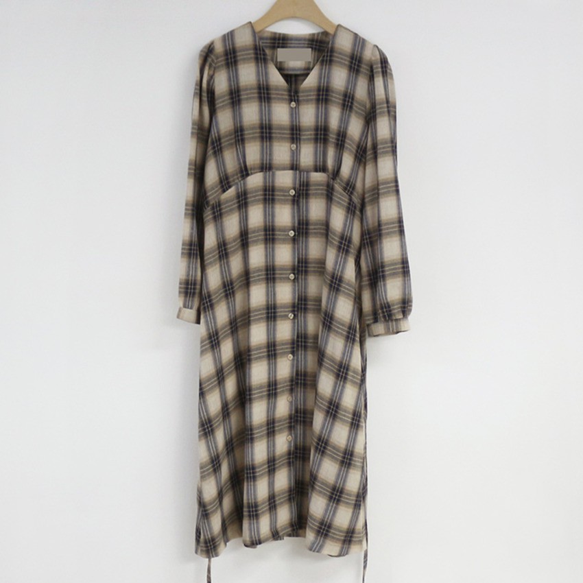 Đầm caro tay dài phong cách thanh lịch cho nữ