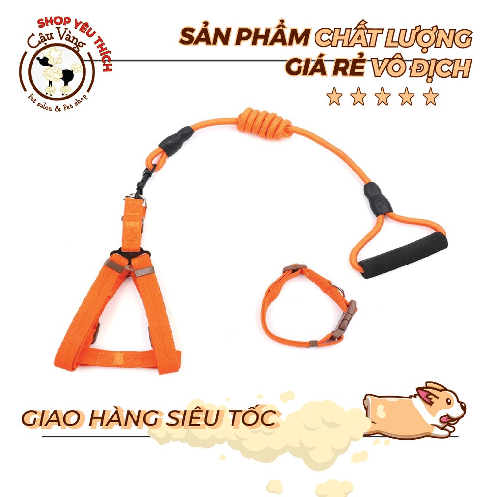 DÂY DẮT CHÓ CÓ TAY CẦM ÊM ÁI KÈM YẾM VÀ VÒNG CỔ SIZE LỚN
