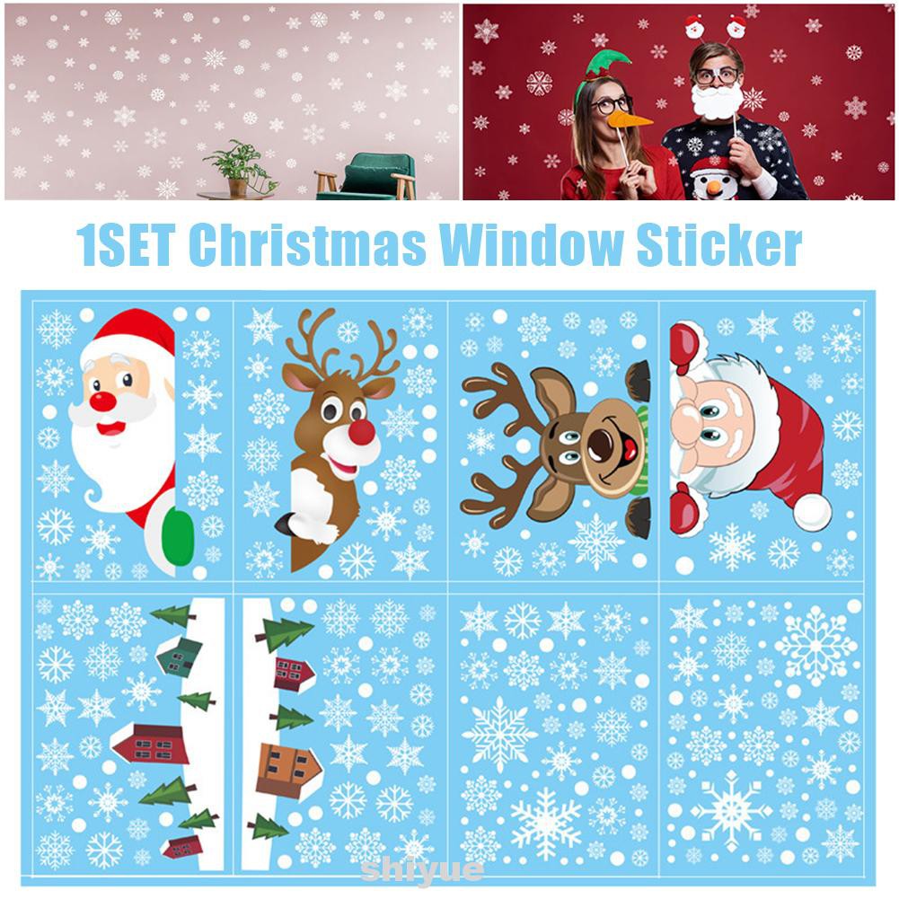 8pcs Fashion Wall Art PVC Party Supplies Kids Room Christmas Decor Santa Claus White Snow Window Sticker