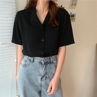 Áo sơ mi nữ tay ngắn cổ vest basic