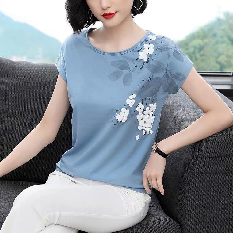Áo Thun cotton Ngắn Tay Dáng Rộng Thời Trang Mùa Hè Cho Phụ Nữ Trung Niên