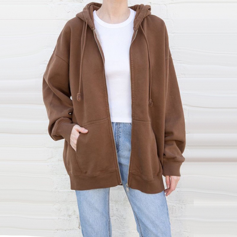 Áo Khoác Cardigan Có Khóa Kéo Màu Trơn Dáng Rộng Thời Trang Mùa Thu Cho Nữ  Brandy Melville BM 2022
