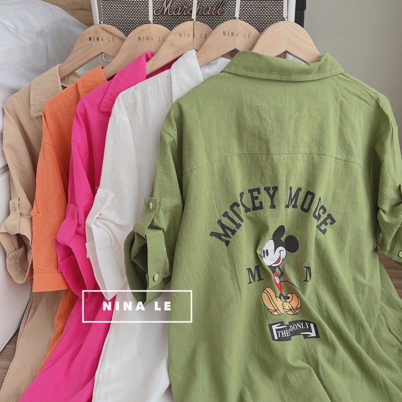 Váy Sơmi Mickey Túi Bên Dáng Rộng 5 Màu Cá Tính