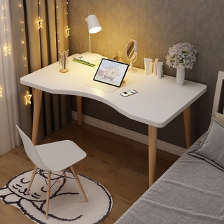 Bàn làm việc gỗ HOLI BLV08 mặt bàn cong dày 15ly chống gù, chân gỗ to cao, decor.