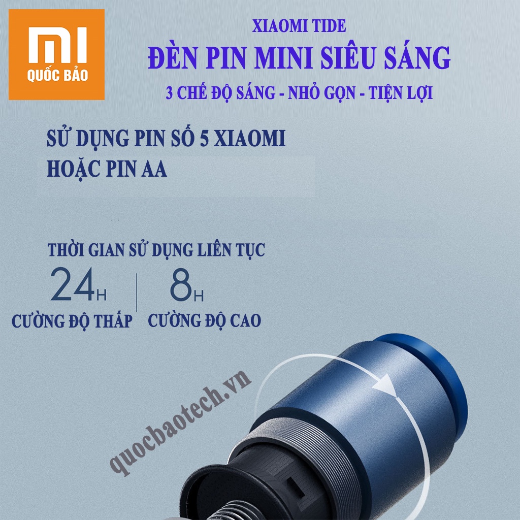 Đèn pin cầm tay mini siêu sáng Xiaomi Tide - Hợp kim nhôm - Gọn nhẹ - Tiện lợi
