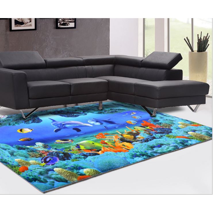 Kích thước 50x80cm và 140x200cm Thảm trải phòng khách 3D thảm nhung lót chân trải sàn đôi cá heo