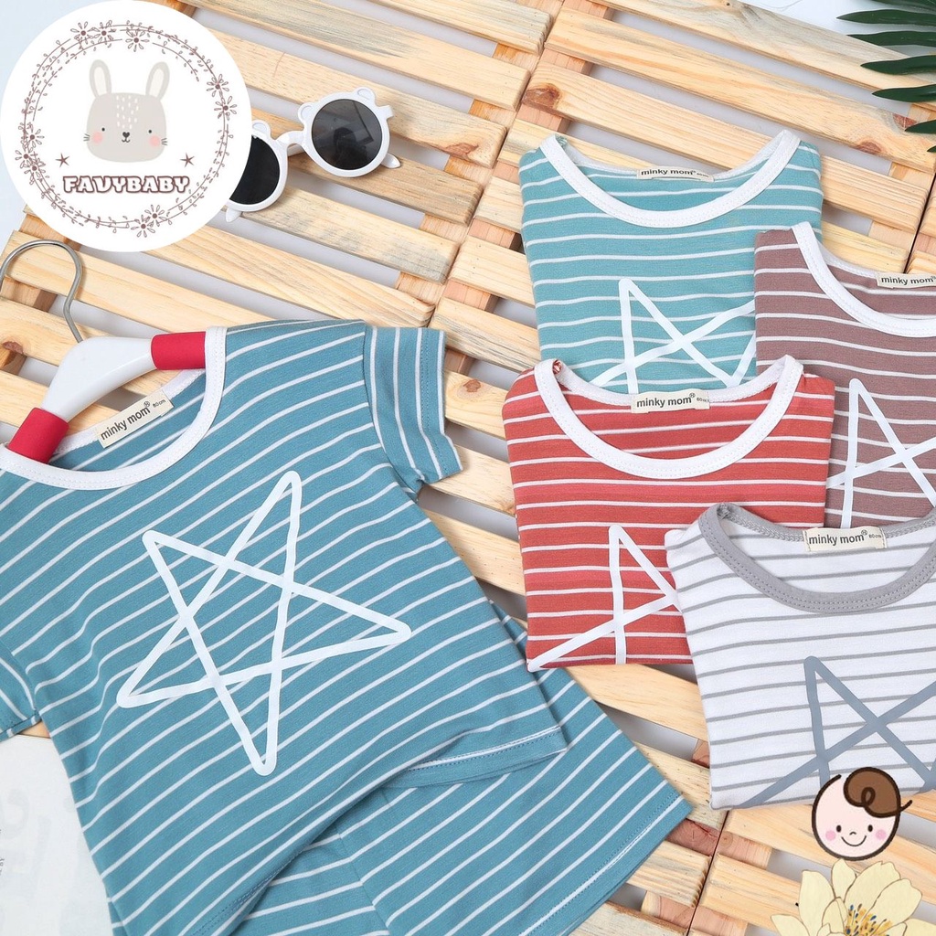 Đồ Bộ MINKY MOM Bé Trai Bé Gái Thun Lạnh Cộc Tay Sọc Dệt Hình Ngôi Sao Cá Tính Trẻ Em 0 1 2 3 4 5 Tuổi - Favybaby