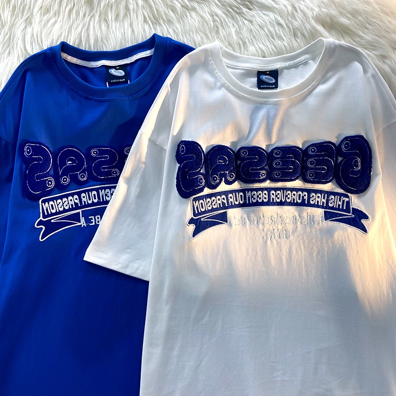 ZHELIHANGFEI Áo Thun Ngắn Tay Dáng Rộng In Chữ Cá Tính Theo Phong Cách Retro