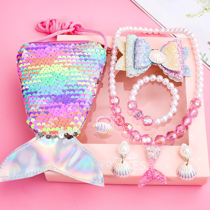 Set 7 Vòng cổ/Khuyên Tai/Kẹp Tai Hình Đuôi Cá Trong Frozen Mới