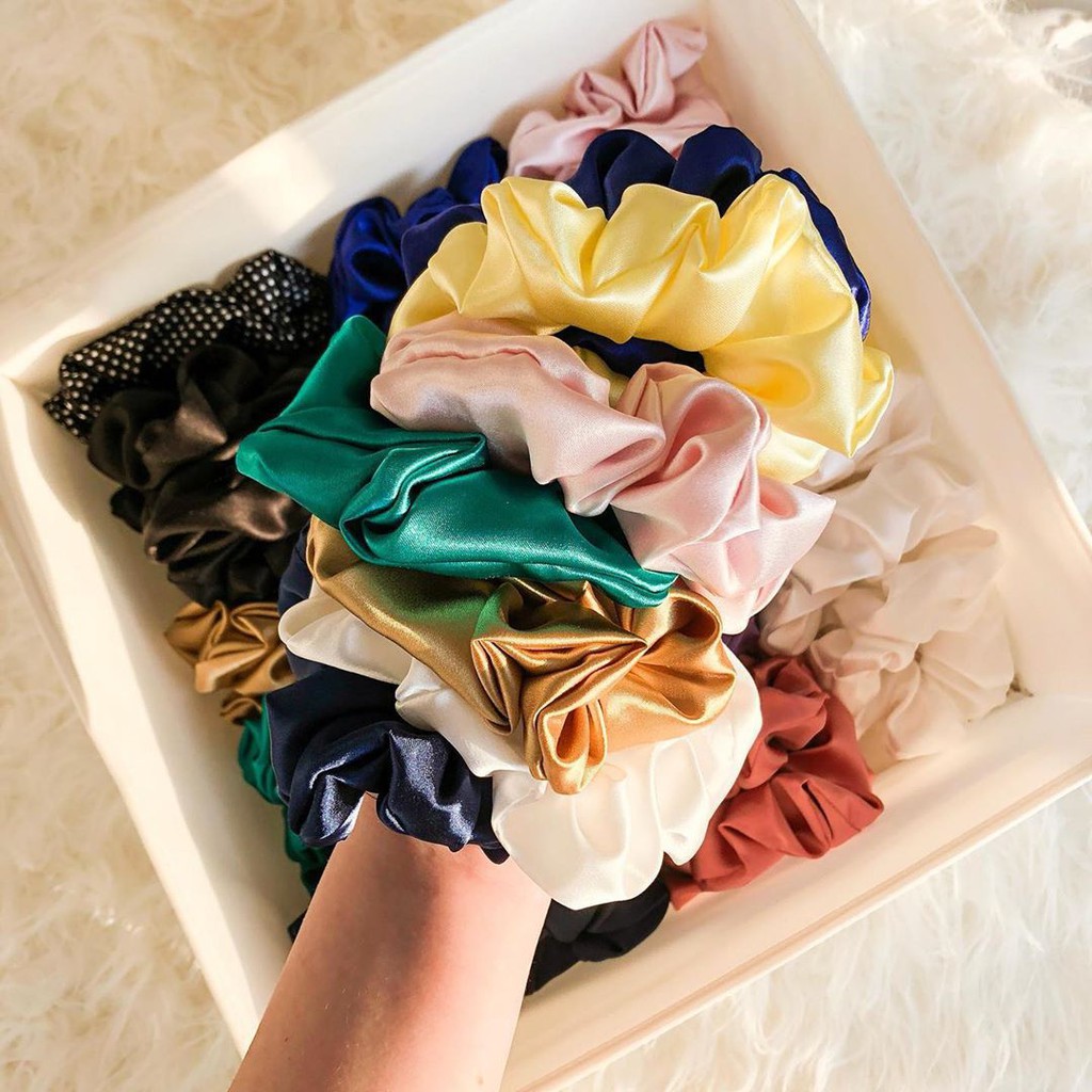 Dây Cột Tóc Scunchies Vải Phi Bóng Mã Trơn Nữ Tính Dễ Thương Cho Nữ
