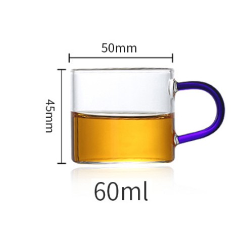 CHÉN TRÀ THỦY TINH CHỊU NHIỆT QUAI MÀU - SET 6 CHIẾC 120ML