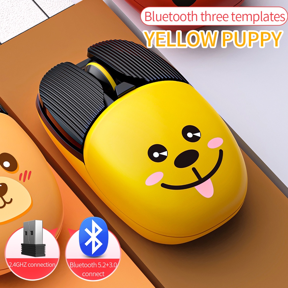 Chuột Bluetooth Không Dây 2.4G + Chuột Hoạt Hình 3 Chế Độ Yên Tĩnh Cho Laptop Notebook