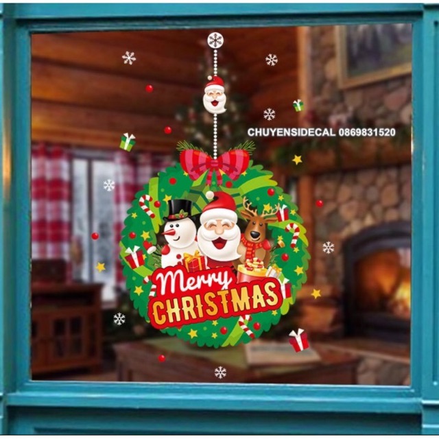 Decal dán tường noel - vòng nguyệt quế noel xanh