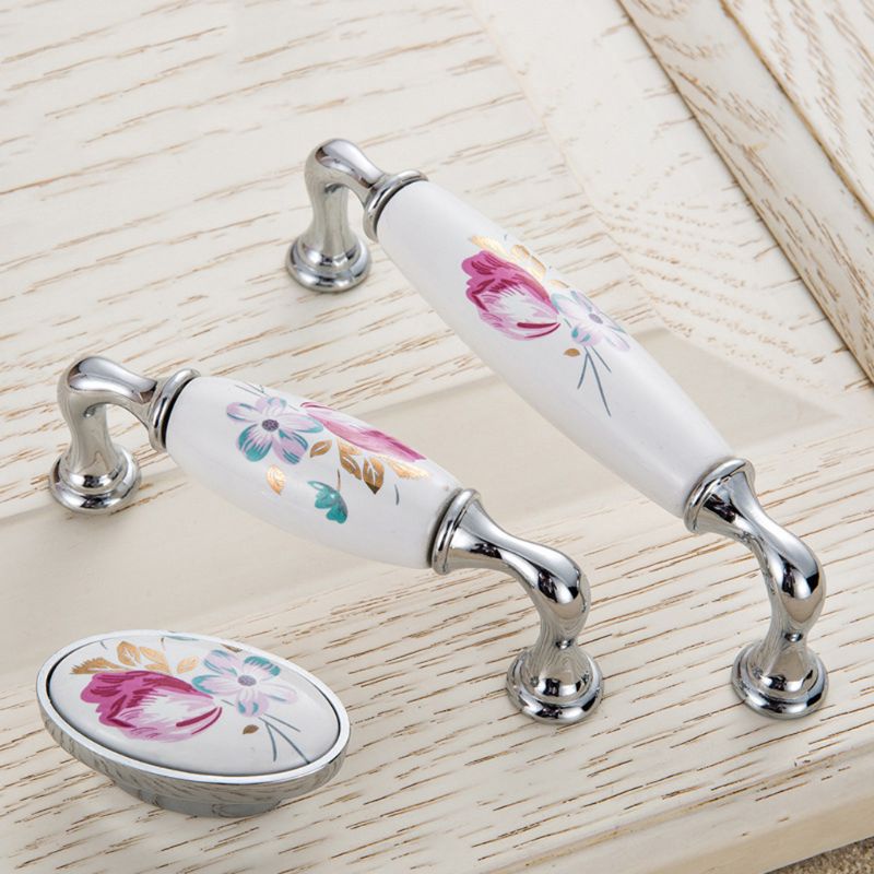 Tay Nắm Cửa Tủ Bằng Hợp Kim Kẽm Họa Tiết Hoa Tulip Phong Cách Châu Âu