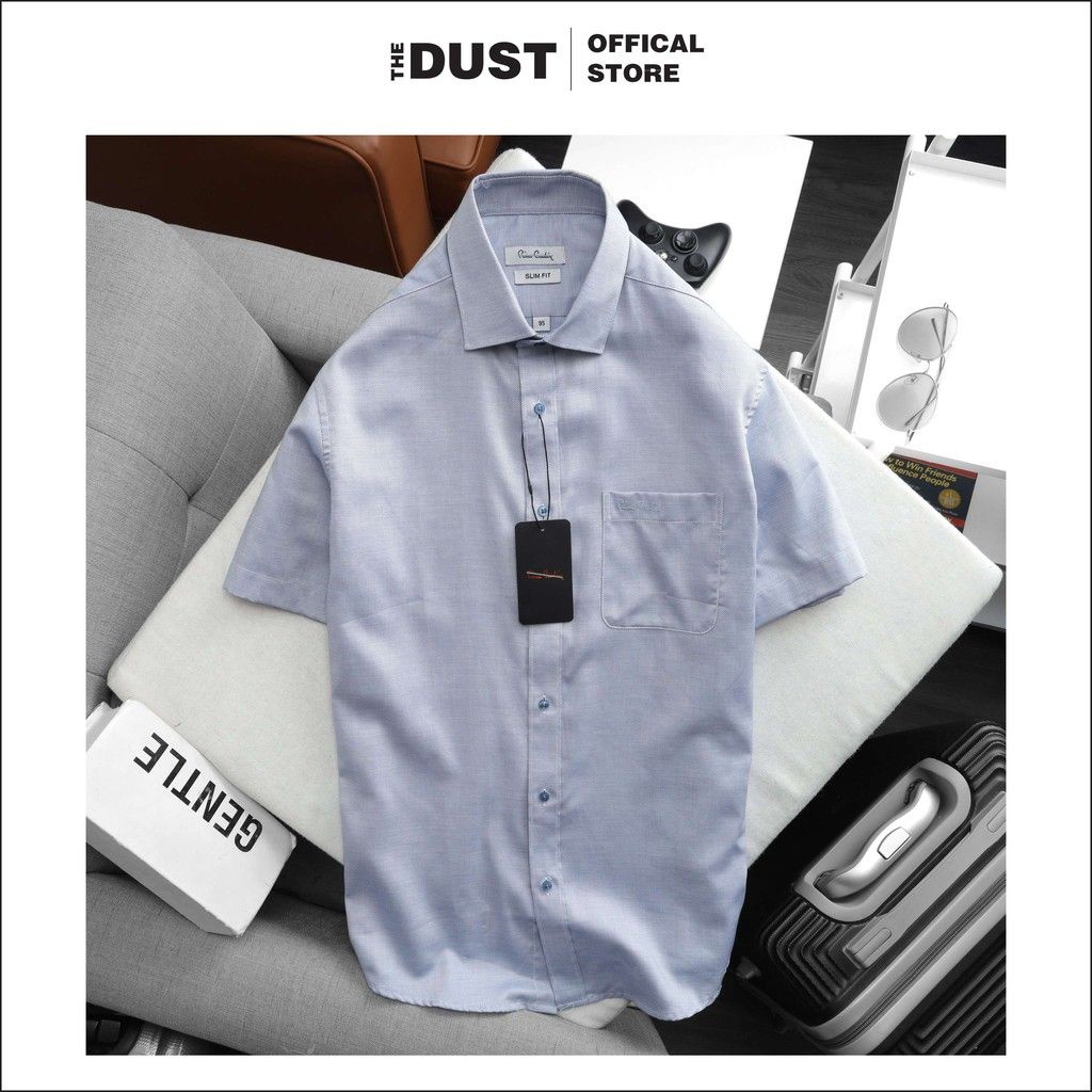 Áo sơ mi nam ngắn tay trơn cổ bẻ basic Pire Cadin NT, form slimfit vải cotton lụa chống nhăn