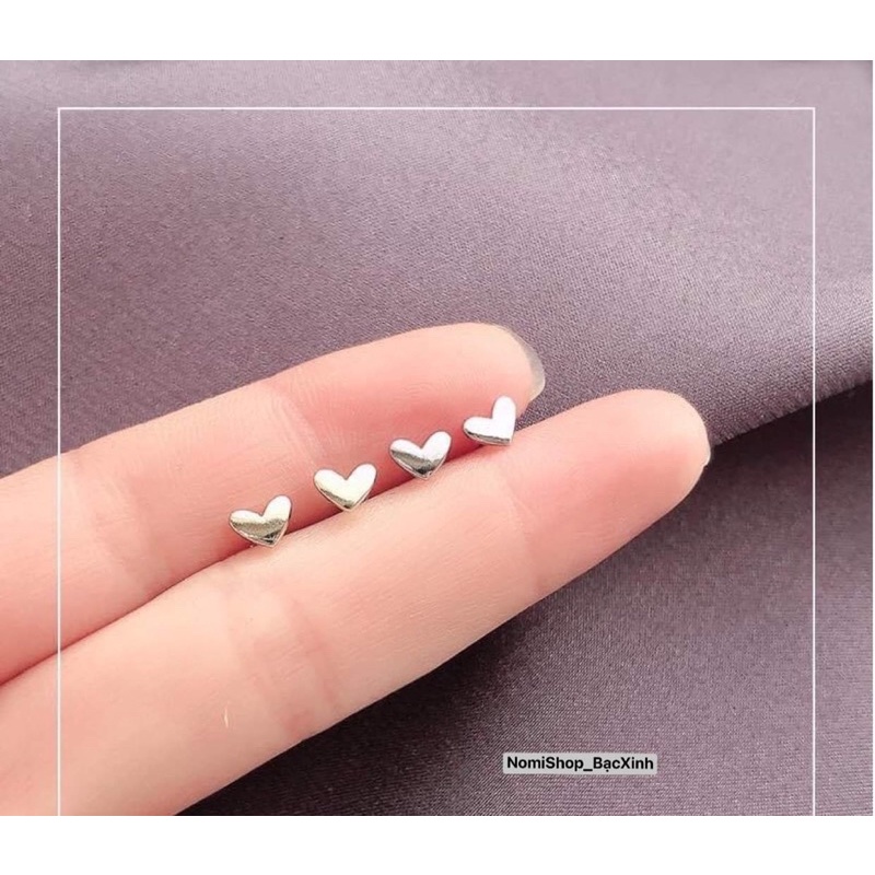 Bông tai tim Bạc nhỏ xinh, bóng loáng sáng đẹp không tì vết Mainomi Shop Bạc Xinh