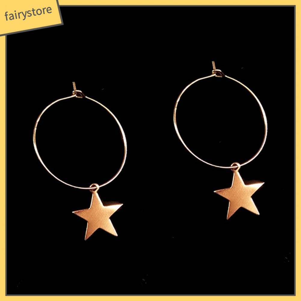 Hoa Tai Dáng Tròn Phối Hình Ngôi Sao Thiết Kế Đơn Giản Cho Nữ