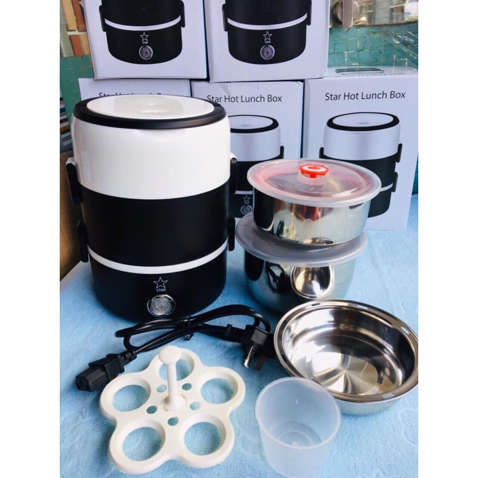 [XẢ KHO+FREE SHIP]  Hộp cơm hâm nóng cắm điện inox 3 tầng star