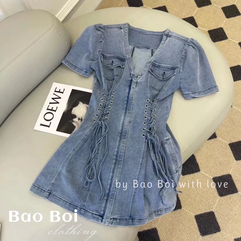 váy bò đan dây , chất bò mềm